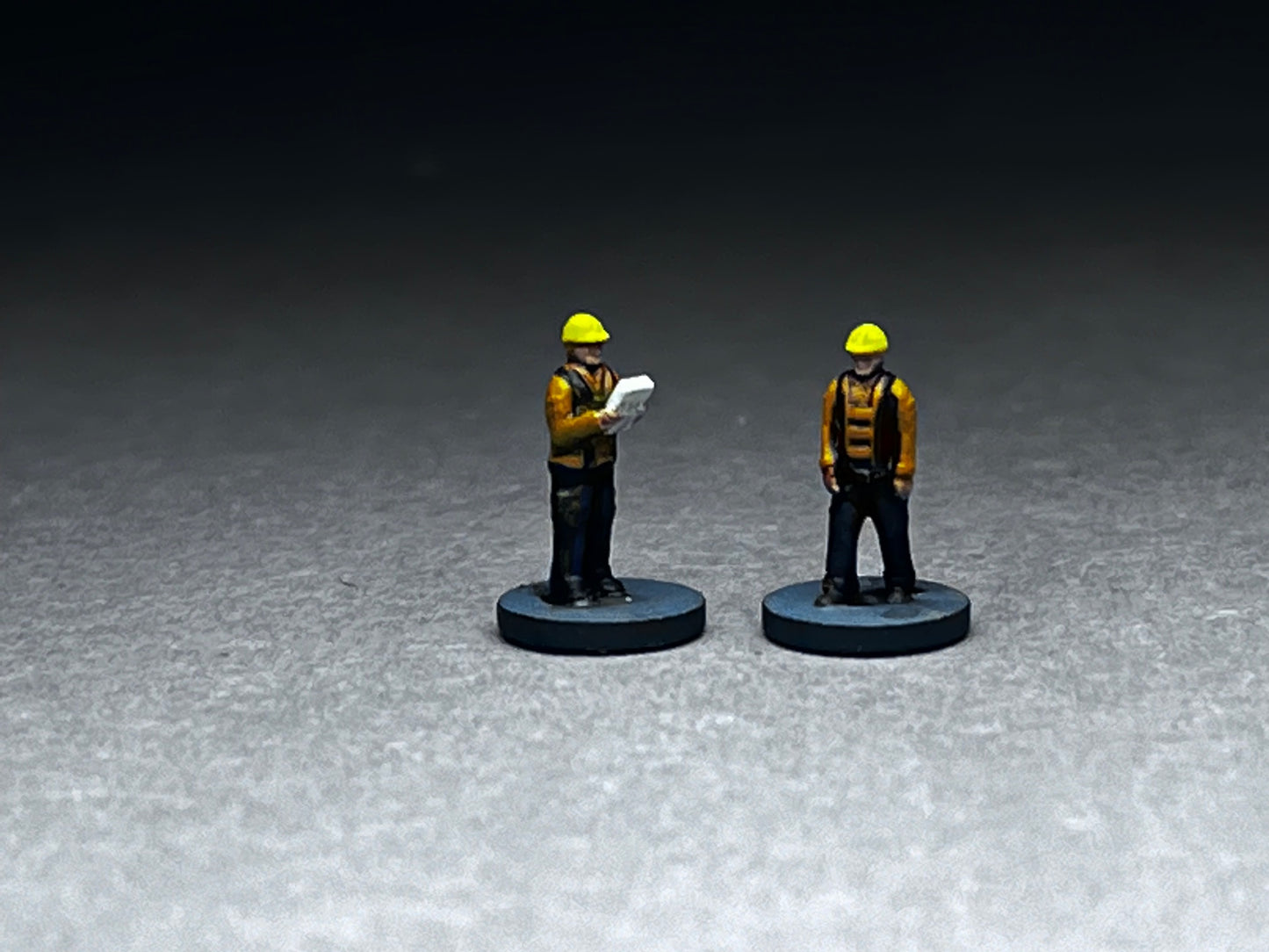 UNPAINTED N Scale (1:160 or 12mm) Service Engineers (Hardhats), 8 distinct poses, figures come removed from supports - NOT A TOY