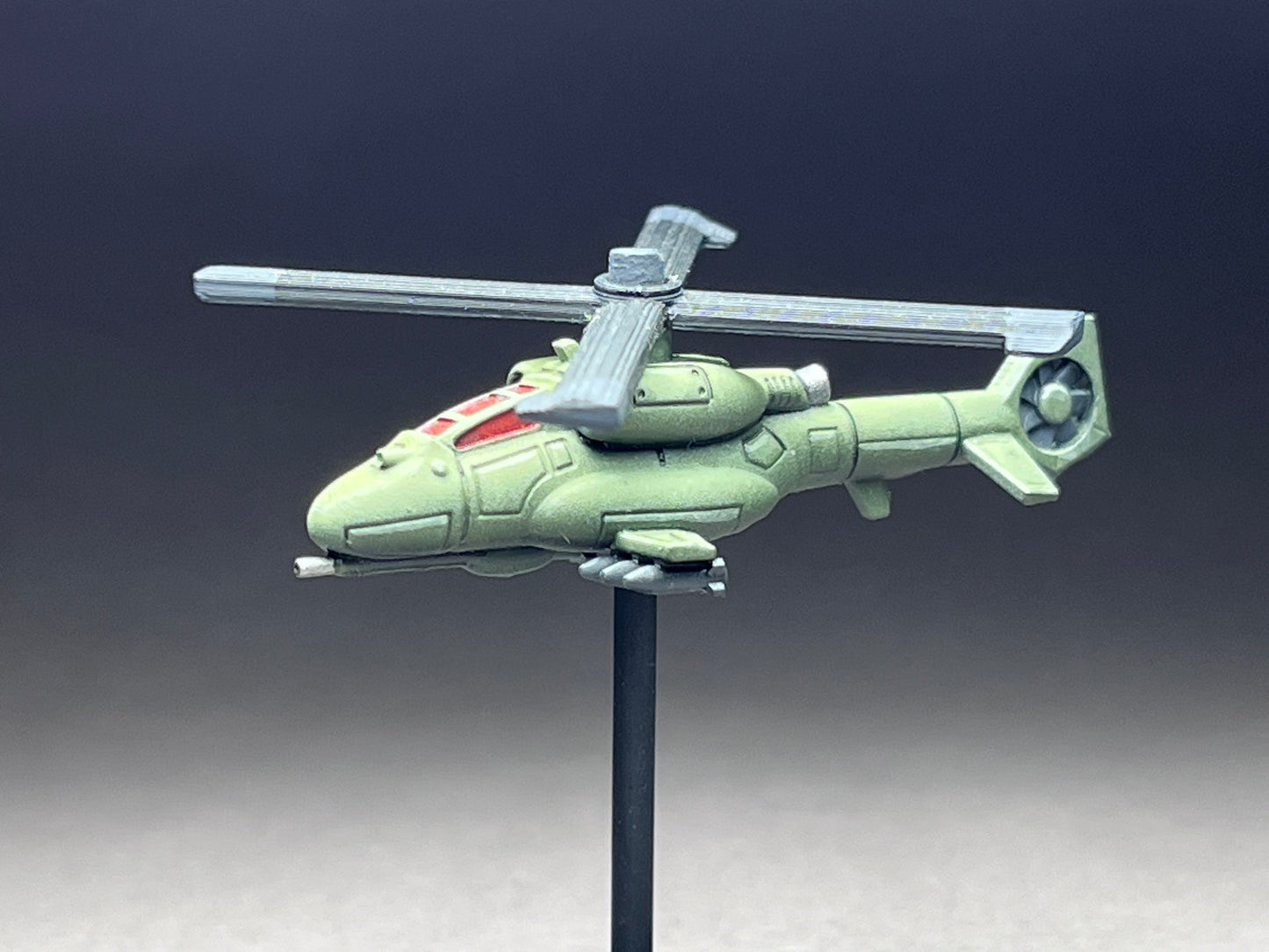6-8mm scale - "Juno" Attack Helicopter - Missile carrier, super durable rotating blades, flex post, hex flight stand- UNPAINTED, This is NOT a toy!