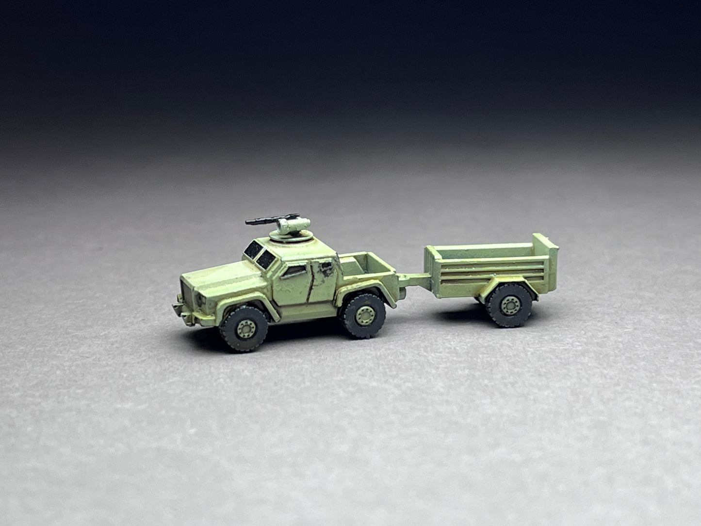 6-8mm scale - Two (2) Light Tactical Vehicle w trailer (LTV-1)- UNPAINTED, This is NOT a toy!