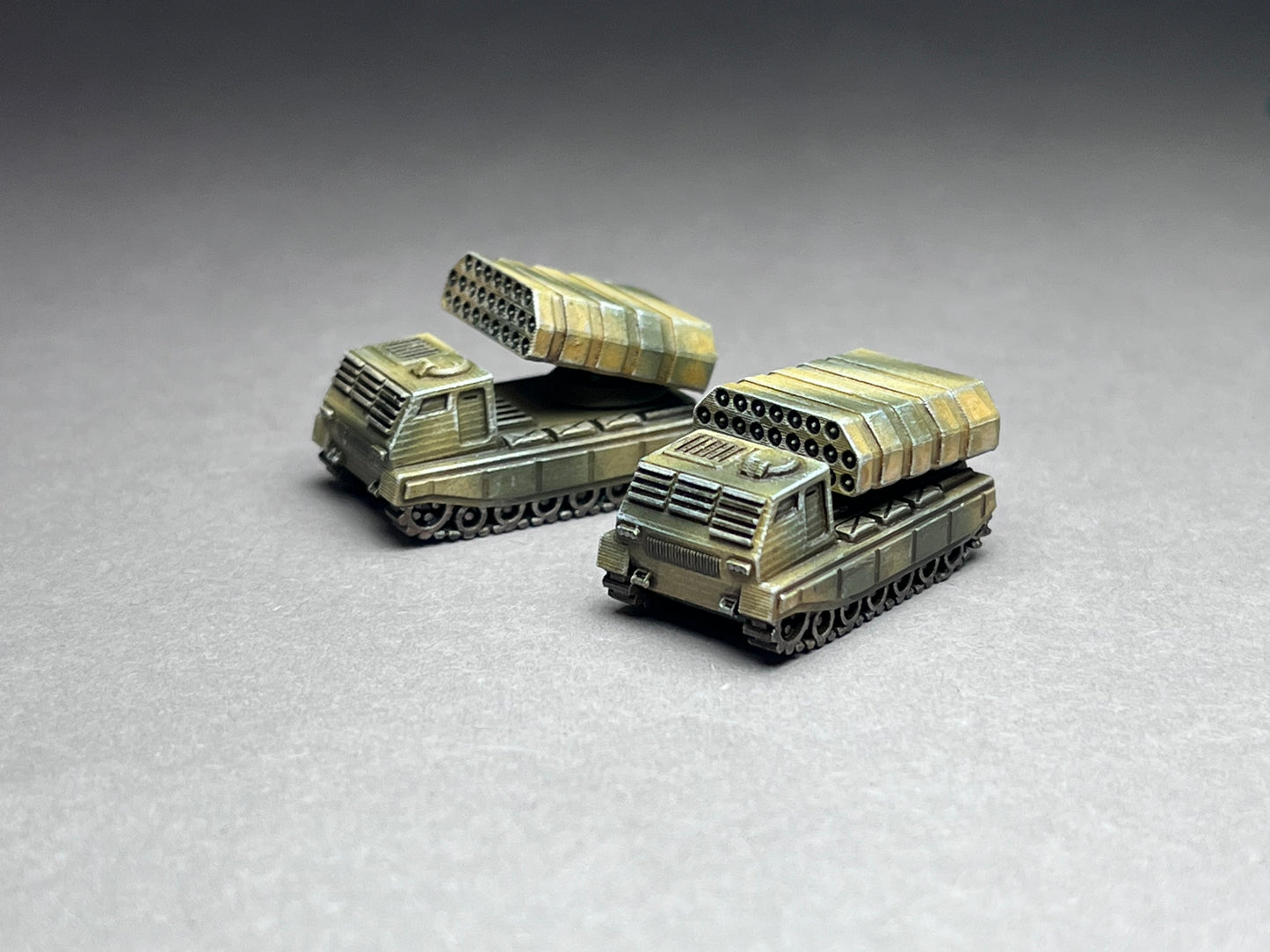 6-8mm scale - One (1) MLRS Multiple Launch Rocket System (1 vehicle, 2 missile pods) -UNPAINTED, This is NOT a toy!