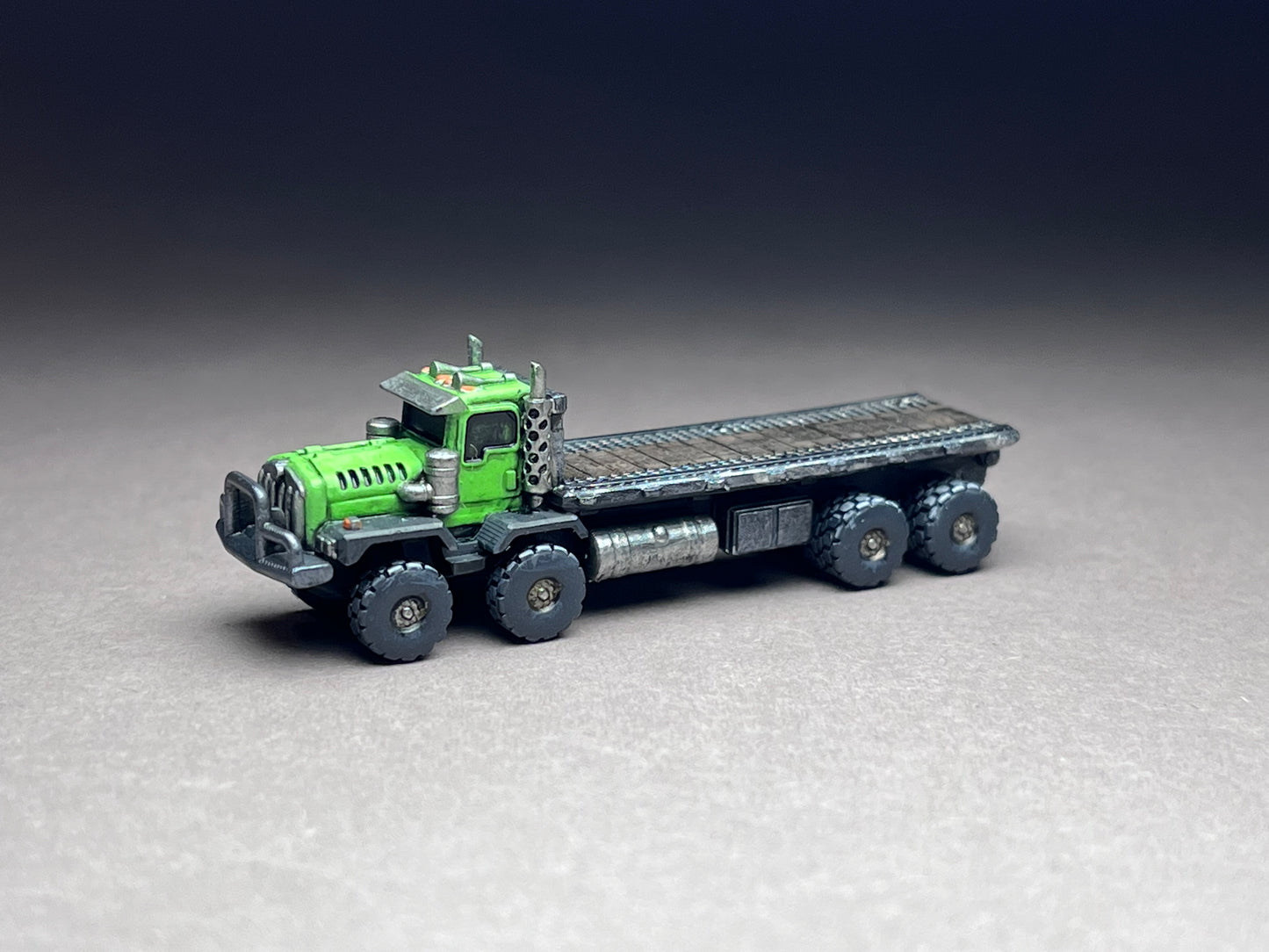 6-8mm scale - KENNY Long Flatbed (Long Frame) - Industrial heavy hauler utility truck. 2 x 1/2 inch, UNPAINTED, NOT toy!
