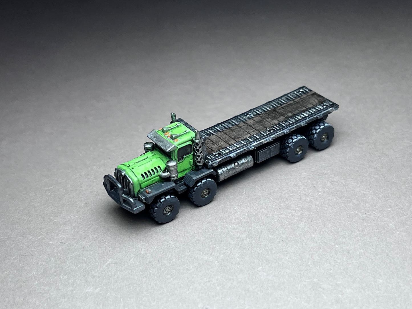 6-8mm scale - KENNY Long Flatbed (Long Frame) - Industrial heavy hauler utility truck. 2 x 1/2 inch, UNPAINTED, NOT toy!