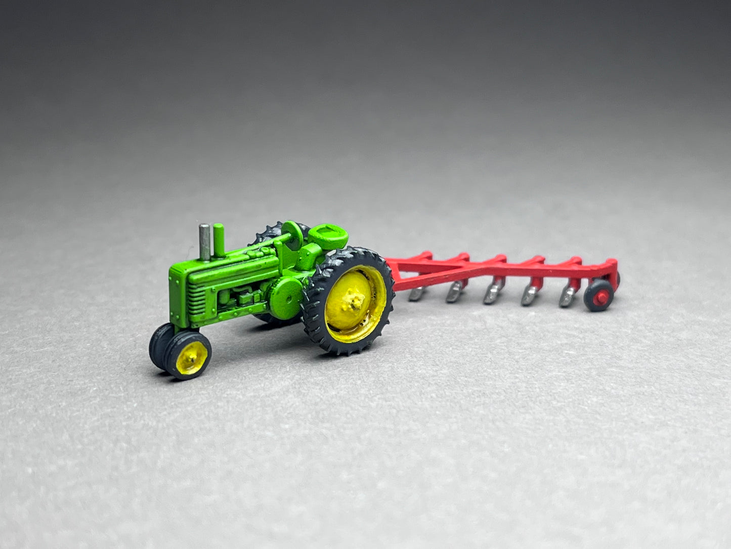 UNPAINTED N Scale (1:160 or 12mm) Antique Tractor Model A with 5-bottom plow - NOT A TOY