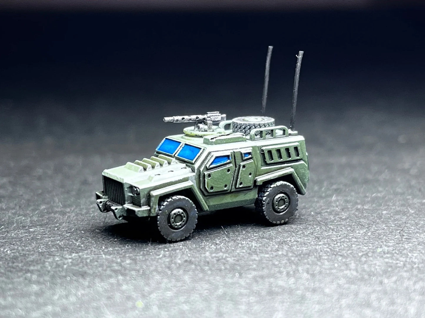 6-8mm scale - Two (2) LTV Command Vehicle, Scout, Field HQ vehicle (rubber no-break machine gun and antennas)- UNPAINTED, This is not a toy!