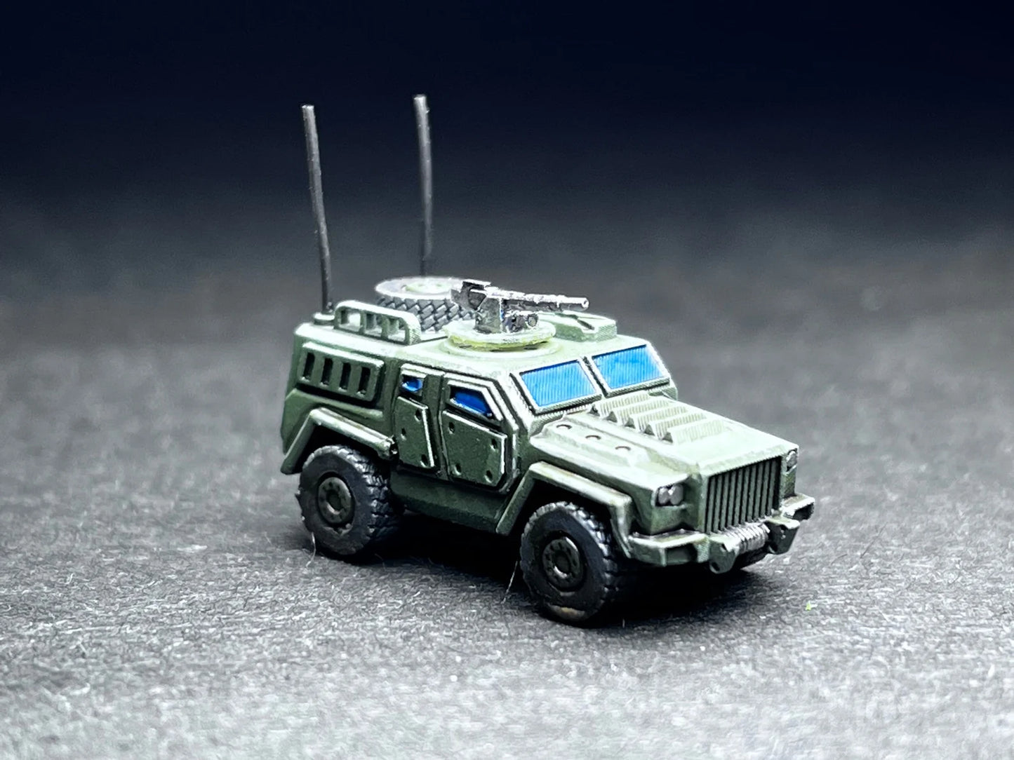 6-8mm scale - Two (2) LTV Command Vehicle, Scout, Field HQ vehicle (rubber no-break machine gun and antennas)- UNPAINTED, This is not a toy!