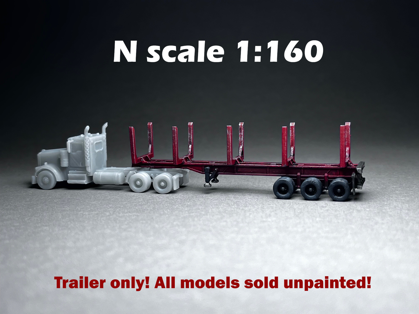 UNPAINTED N Scale (1:160 or 12mm) Logging Trailer Flat-frame (no truck, trailer only) - NOT A TOY