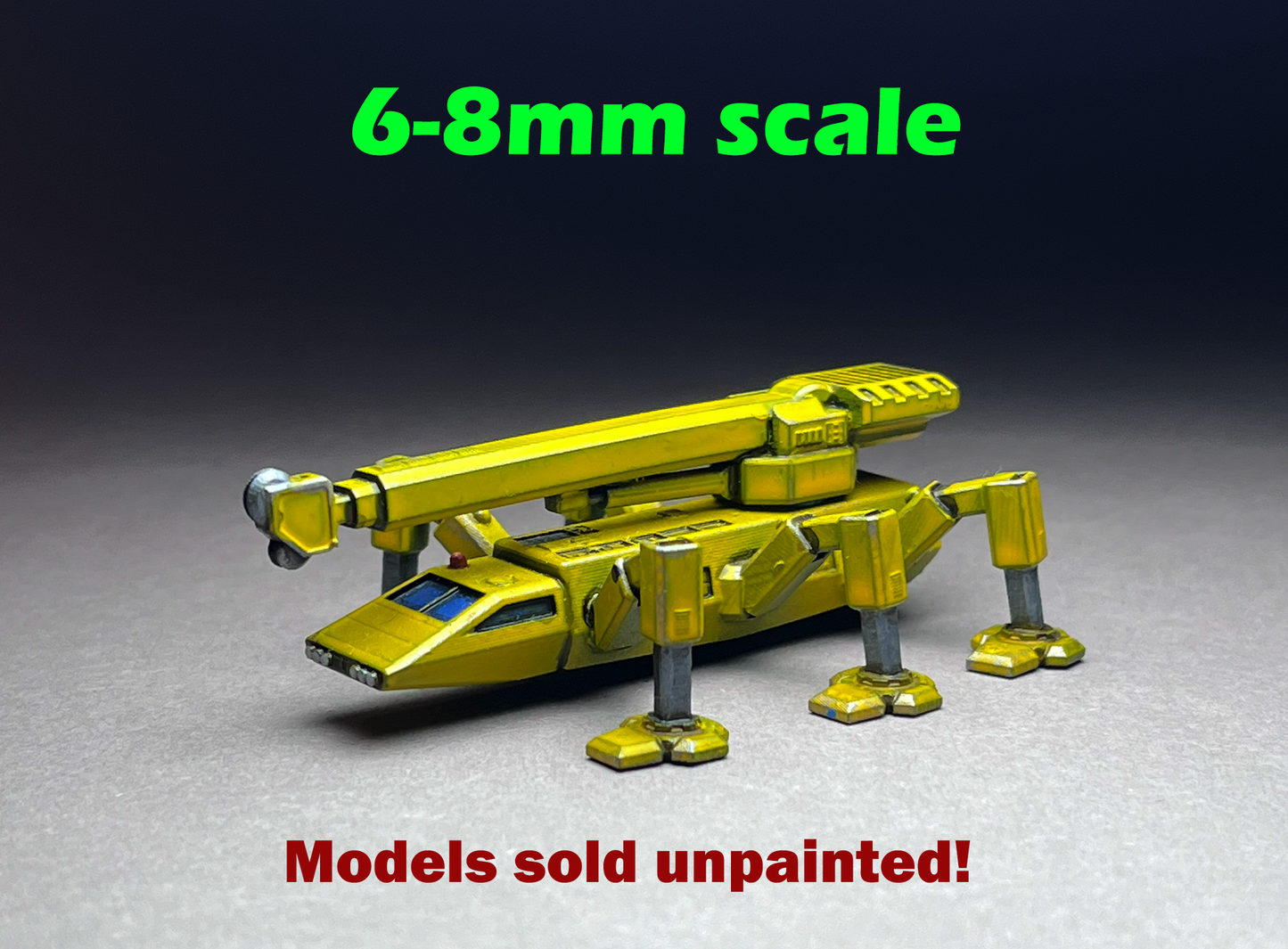 6-8mm scale - All-Terrain Heavy Crane Walker - Variant B (folded, in-transport) - large vehicle (3.5 inches or 65mm)- UNPAINTED, This is NOT a toy!
