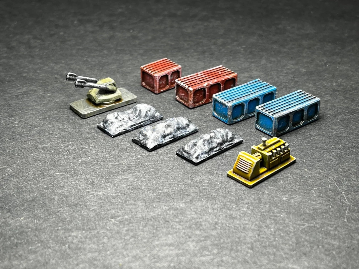 6-8mm scale - Nine (9) Freight Accessories, container, ore, generator, AA platform- UNPAINTED, This is NOT a toy!