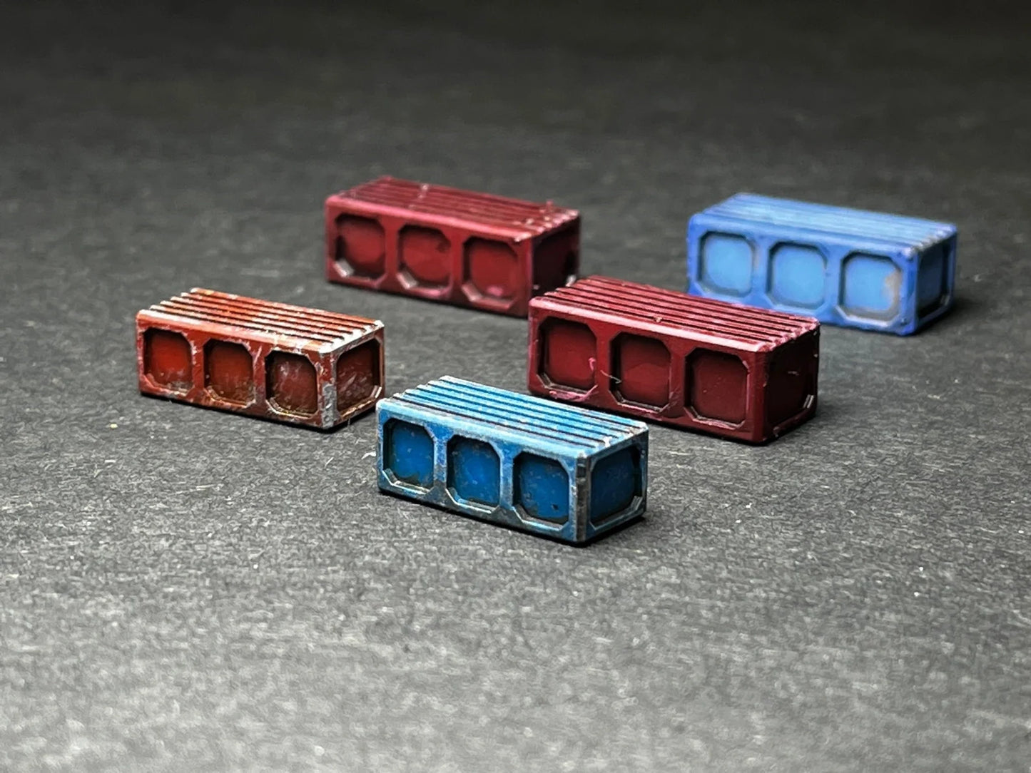 6-8mm scale - Five (5) Freight Containers- UNPAINTED, This is NOT a toy!