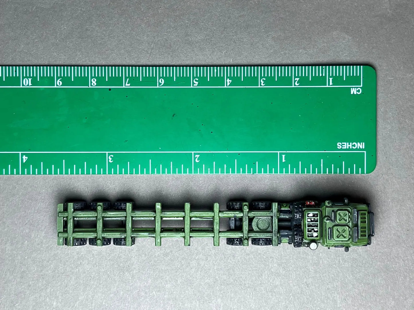 6-8mm scale (1x) FARGO 8x8 armored semi with chassis trailer (container not included), 3.5 inches long, UNPAINTED, NOT toy!