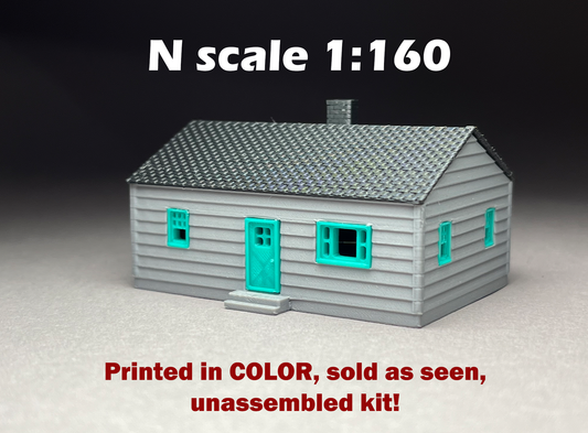 N Scale printed in COLOR! Crackerbox House base model. Requires assembly. NOT a toy!
