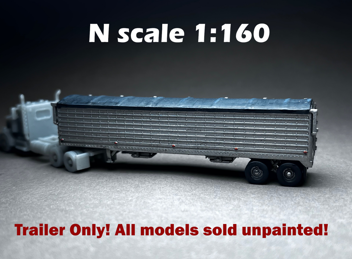 UNPAINTED N Scale (1:160 or 12mm) 40 foot Grain Trailer in transit (trailer only, no truck!), SOLID resin chunk  - NOT A TOY