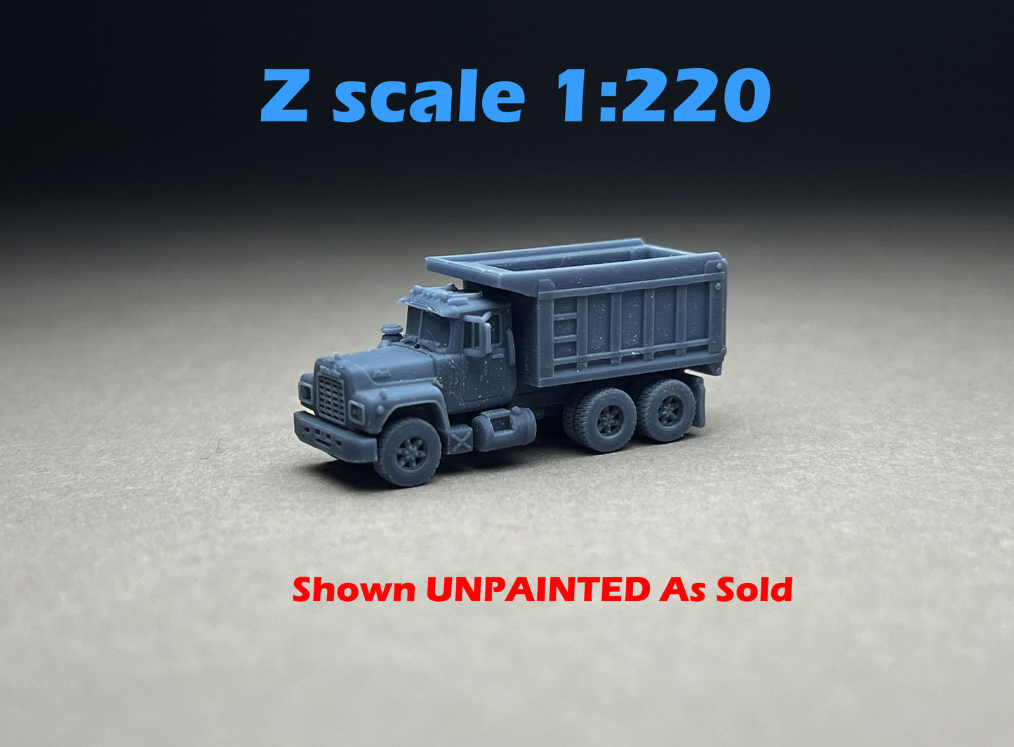 Z Scale (1:220) UNPAINTED One (1) American Bulldog Dump Truck TWIN axle - NOT a toy!