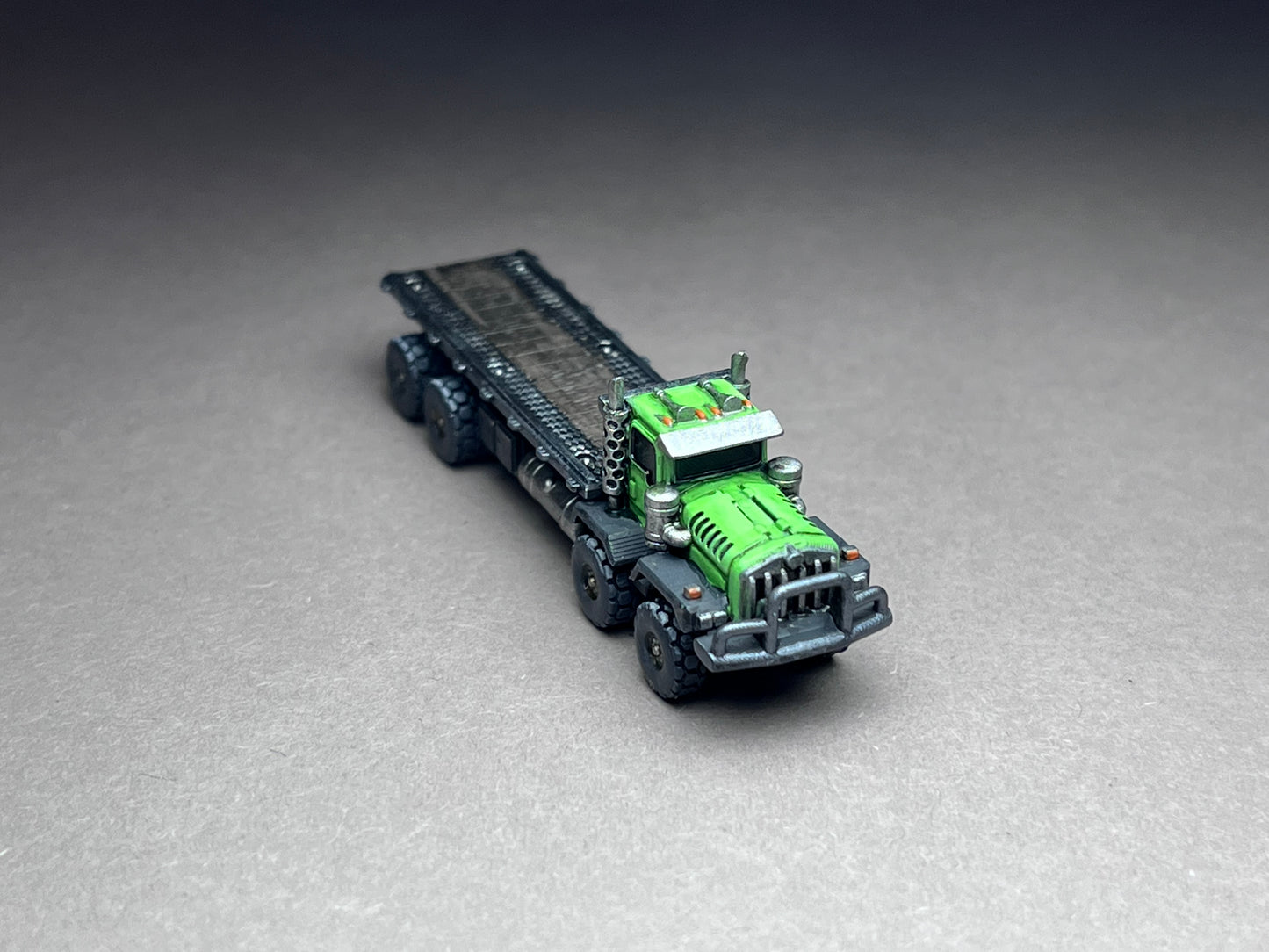 6-8mm scale - KENNY Long Flatbed (Long Frame) - Industrial heavy hauler utility truck. 2 x 1/2 inch, UNPAINTED, NOT toy!