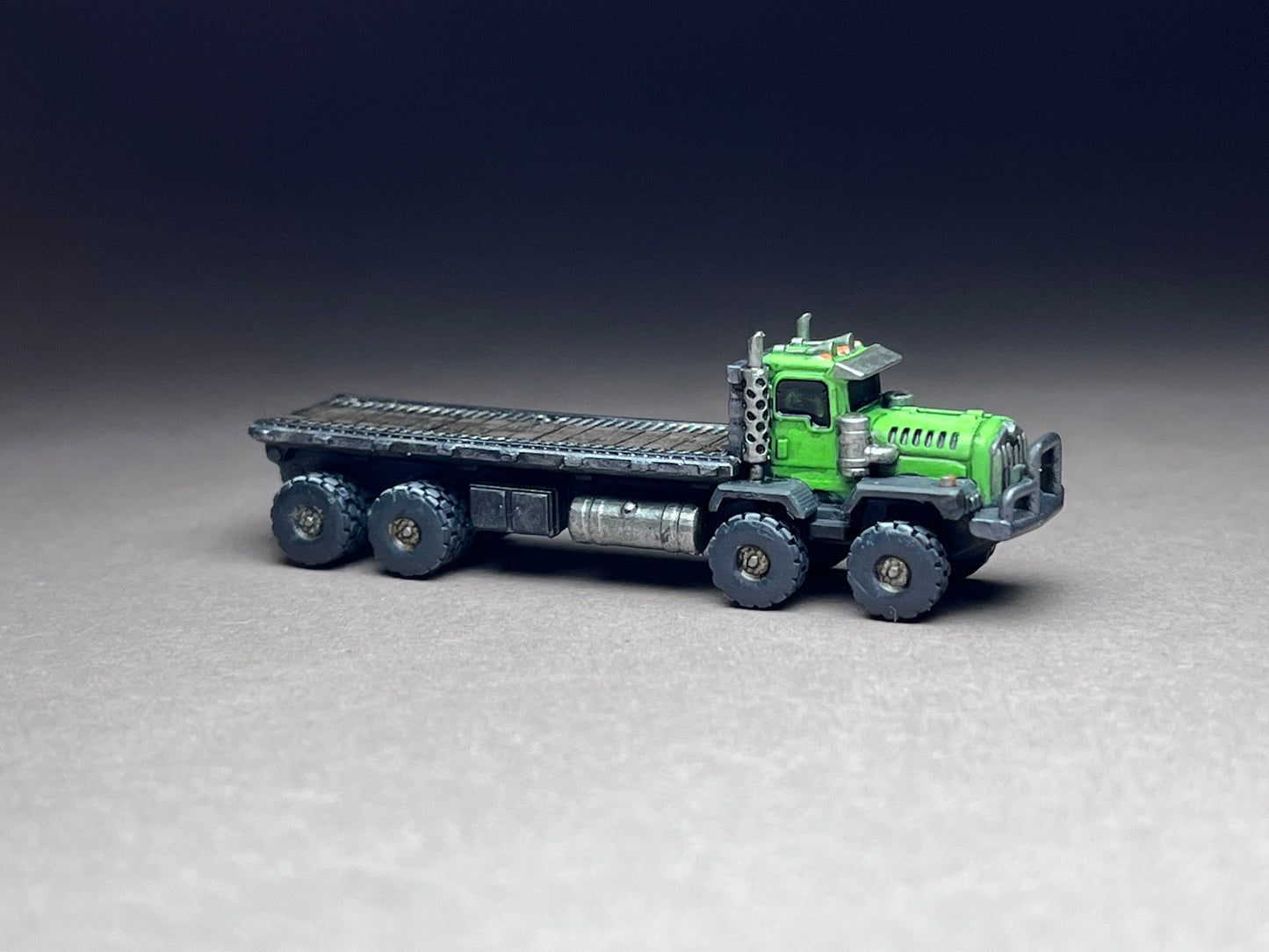 6-8mm scale - KENNY Long Flatbed (Long Frame) - Industrial heavy hauler utility truck. 2 x 1/2 inch, UNPAINTED, NOT toy!