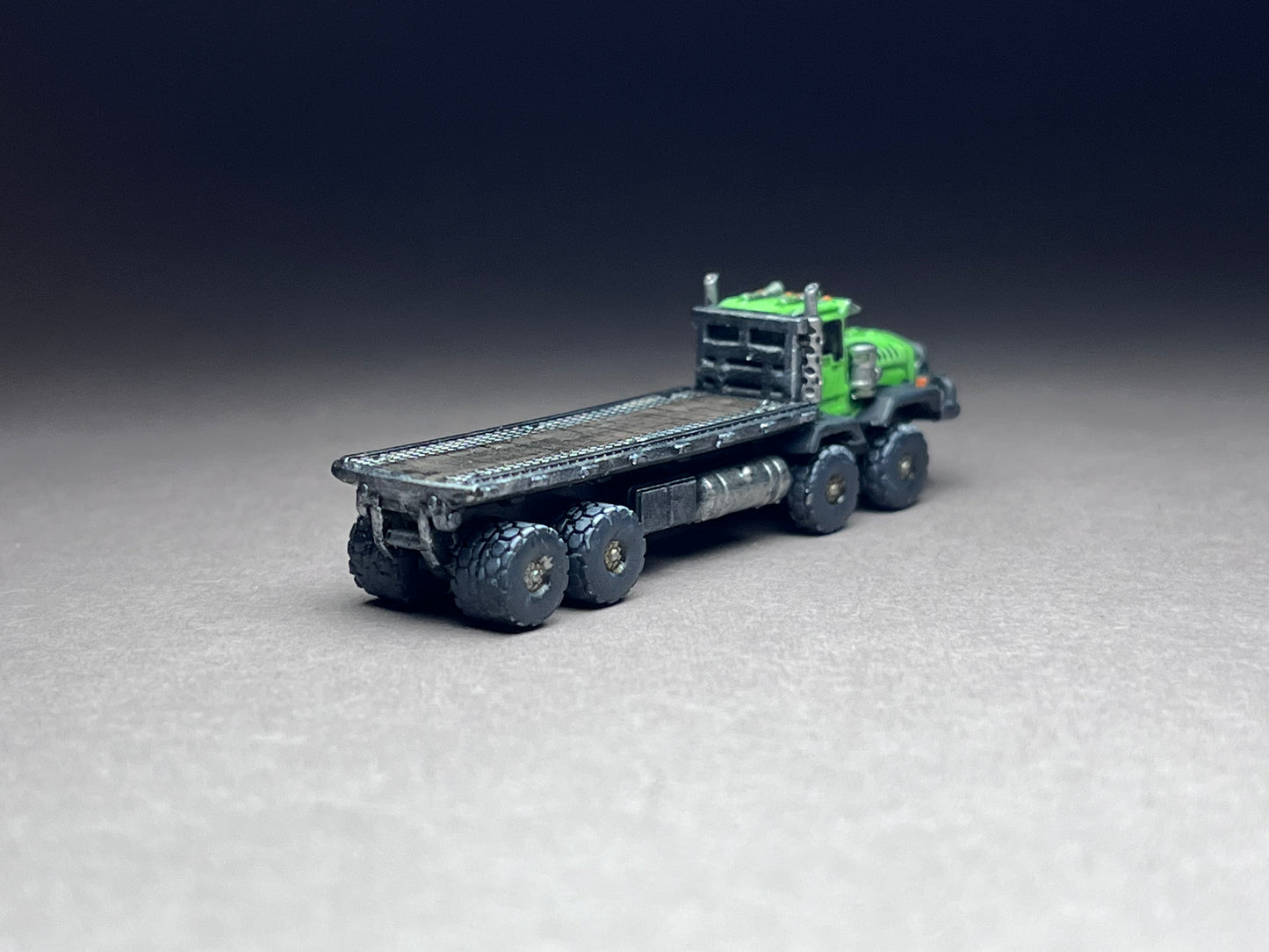 6-8mm scale - KENNY Long Flatbed (Long Frame) - Industrial heavy hauler utility truck. 2 x 1/2 inch, UNPAINTED, NOT toy!