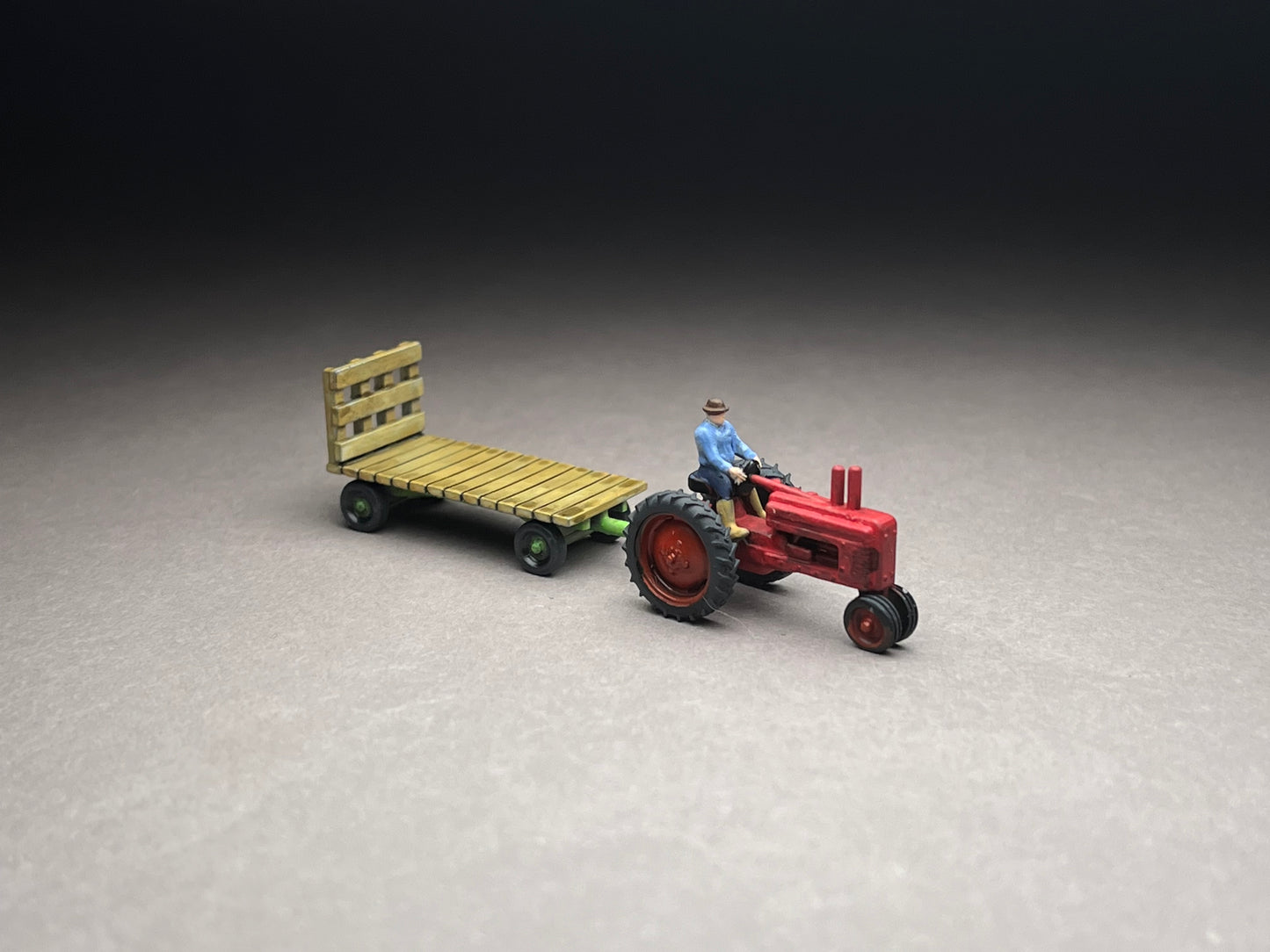 UNPAINTED N Scale (1:160 or 12mm) Antique Tractor Model A Male Driver w Flatbed Hay Wagon - NOT A TOY