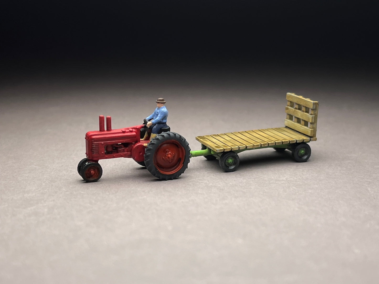 UNPAINTED N Scale (1:160 or 12mm) Antique Tractor Model A Male Driver w Flatbed Hay Wagon - NOT A TOY