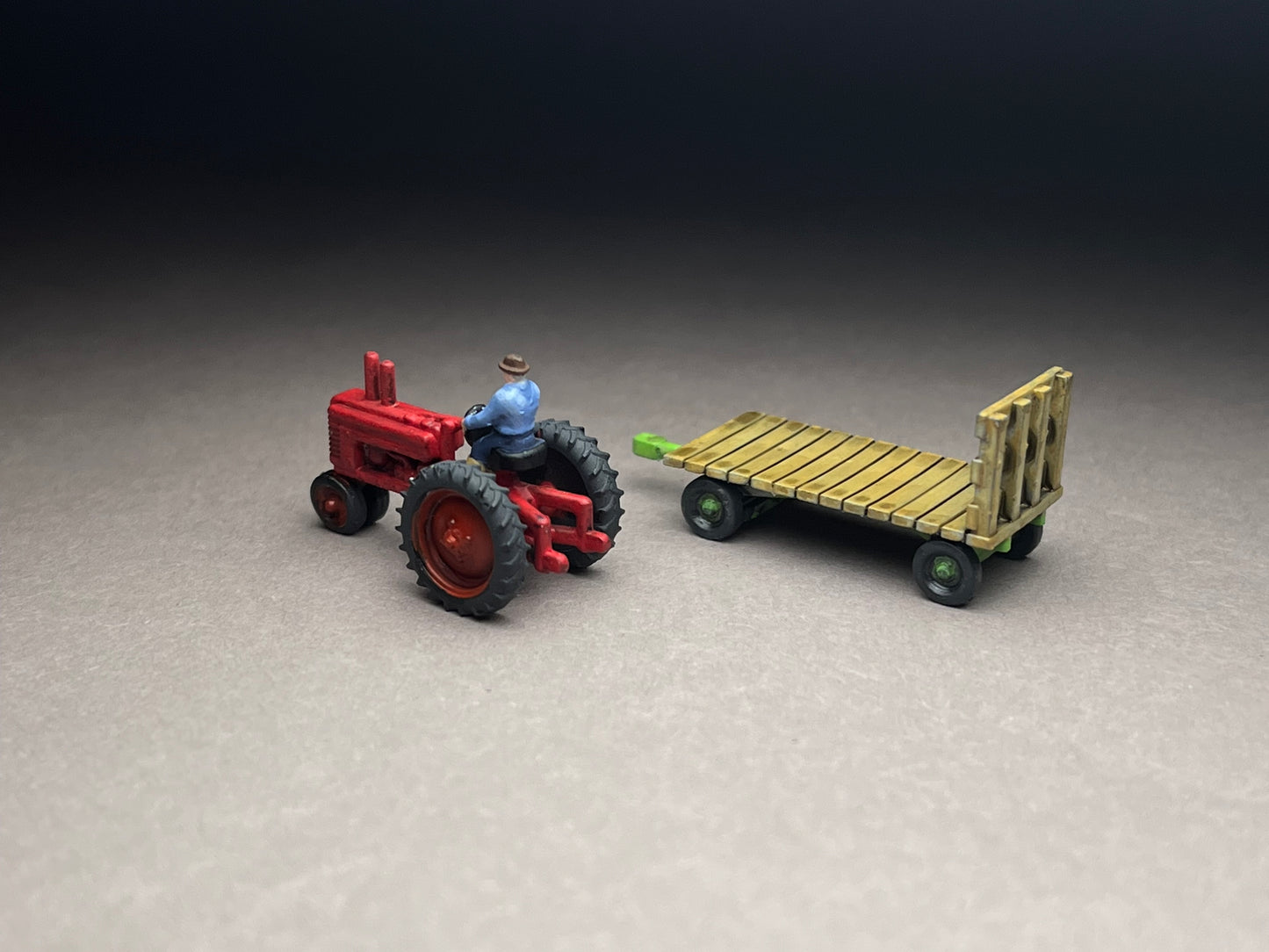 UNPAINTED N Scale (1:160 or 12mm) Antique Tractor Model A Male Driver w Flatbed Hay Wagon - NOT A TOY