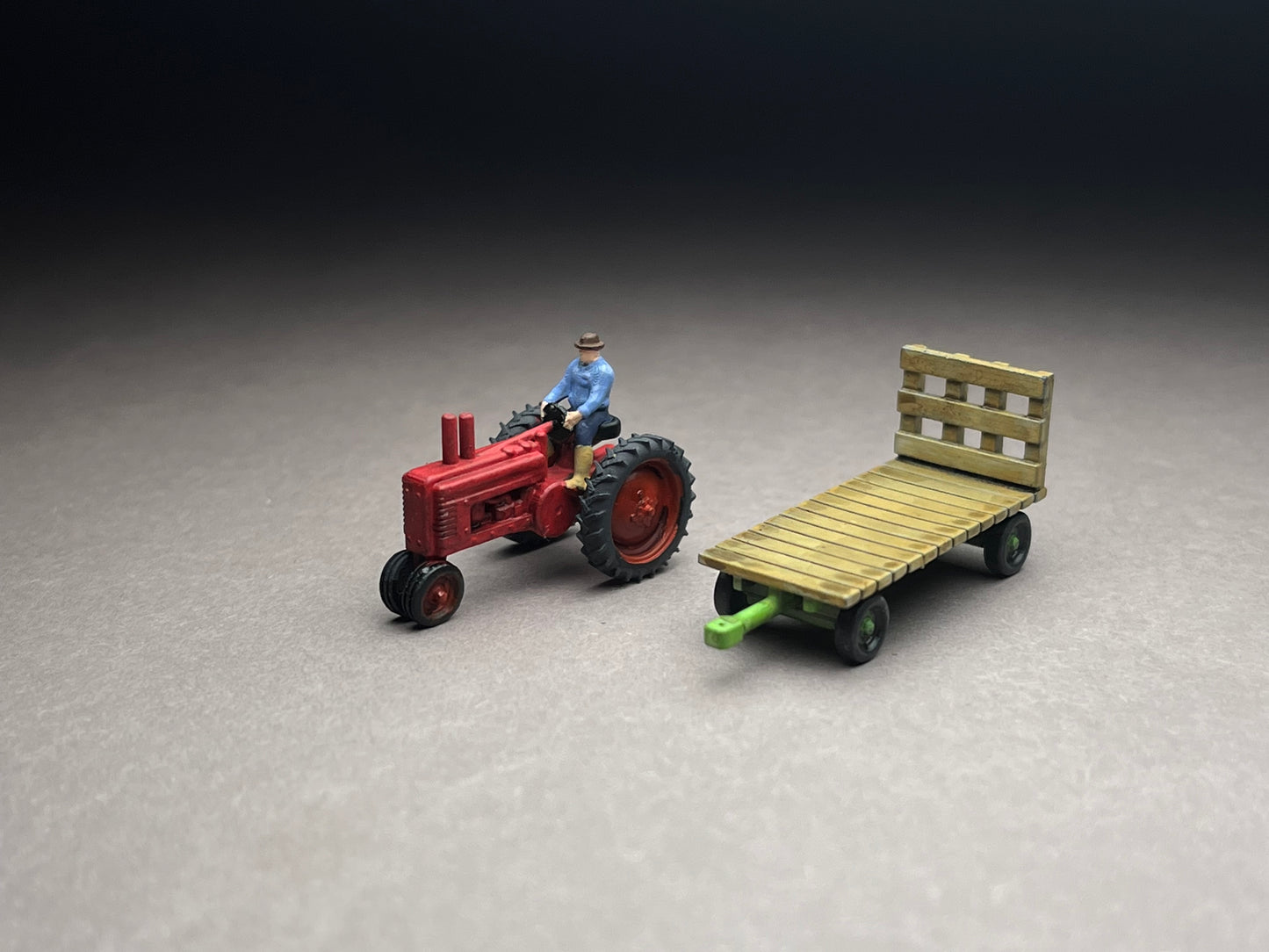 UNPAINTED N Scale (1:160 or 12mm) Antique Tractor Model A Male Driver w Flatbed Hay Wagon - NOT A TOY