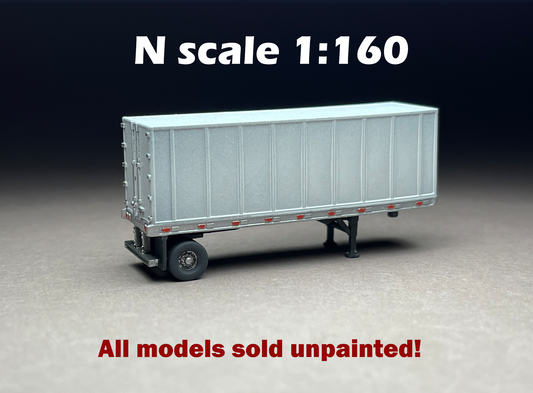 UNPAINTED N Scale (1:160 or 12mm) LTL "Less Than Load" 28 foot city box trailer - NOT A TOY