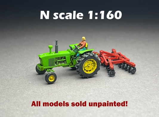UNPAINTED N Scale (1:160 or 12mm) One (1) Model 4020 Female driver w harrow - NOT A TOY