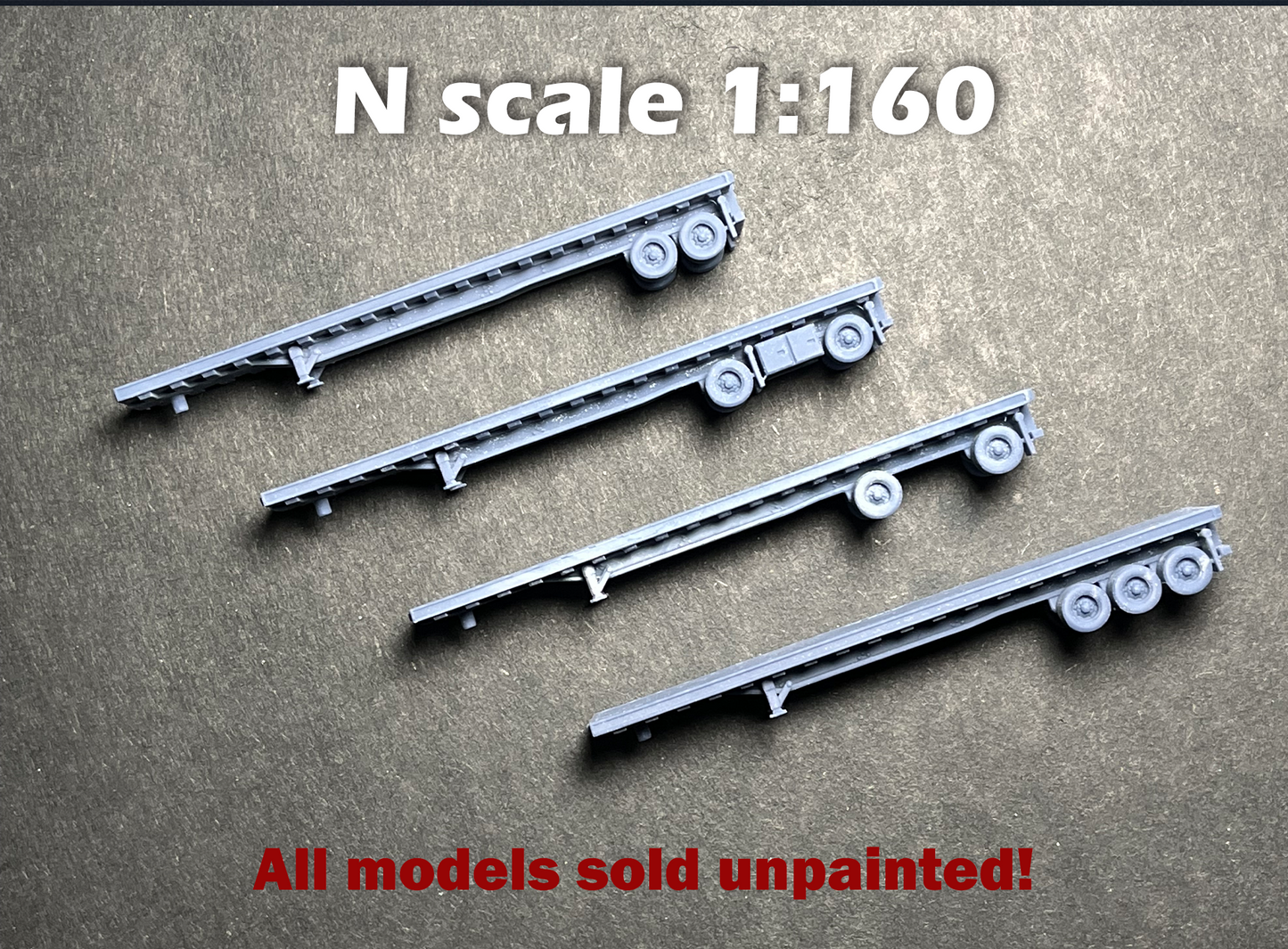 UNPAINTED N Scale (1:160 or 12mm) 48 foot Flatbed Trailer (trailer only) - NOT A TOY