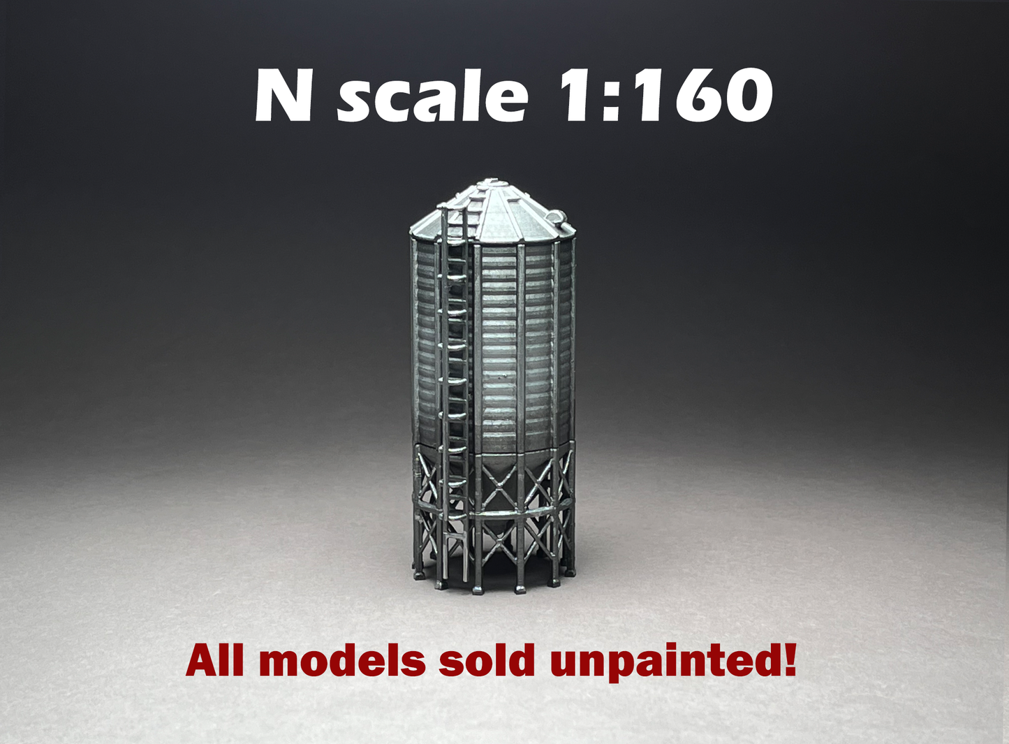 UNPAINTED N Scale (1:160 or 12mm) Large steel grain silo - NOT A TOY