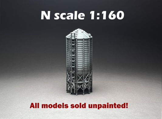 UNPAINTED N Scale (1:160 or 12mm) Large steel grain silo - NOT A TOY