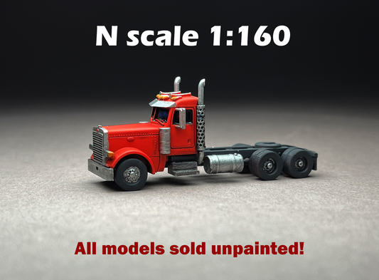 UNPAINTED N Scale (1:160 or 12mm) p379, Long nose, Daycab, Wheelbase 220, factory stacks - NOT a toy!