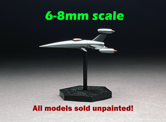 6-8mm scale - Retro Rocket v2, 40mm length, UNPAINTED, This is NOT a toy!