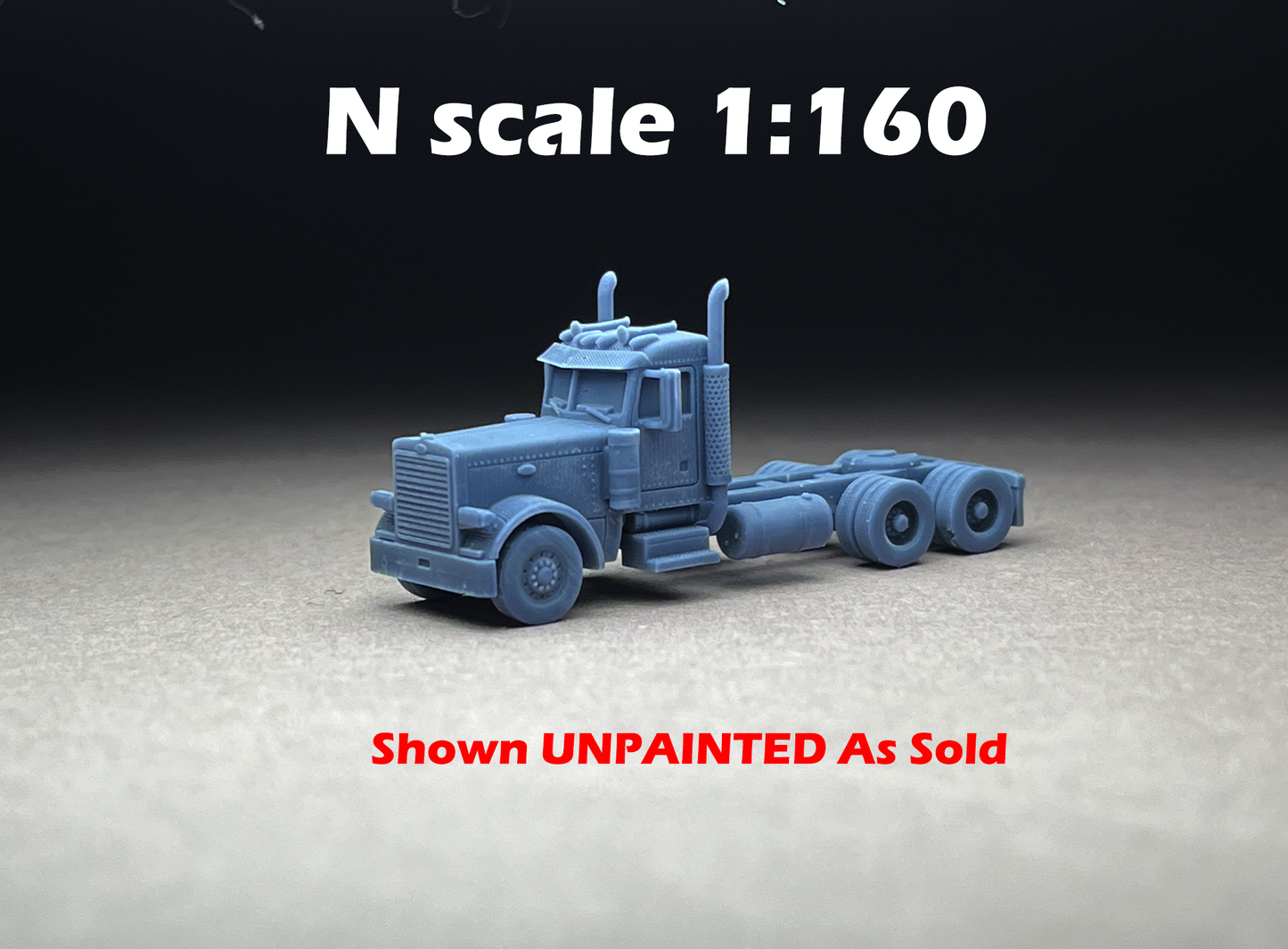 UNPAINTED N Scale (1:160 or 12mm) p379, Long nose, Daycab, Wheelbase 220, factory stacks - NOT a toy!