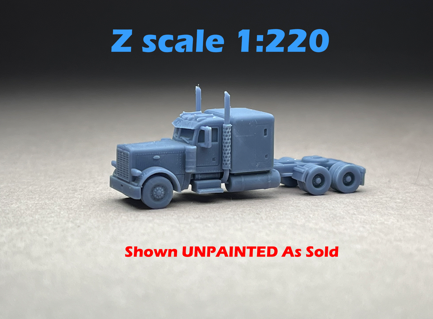 Z Scale (1:220) UNPAINTED p379, Long nose, Flattop sleeper, 265 wheelbase, straight stacks - NOT a toy!