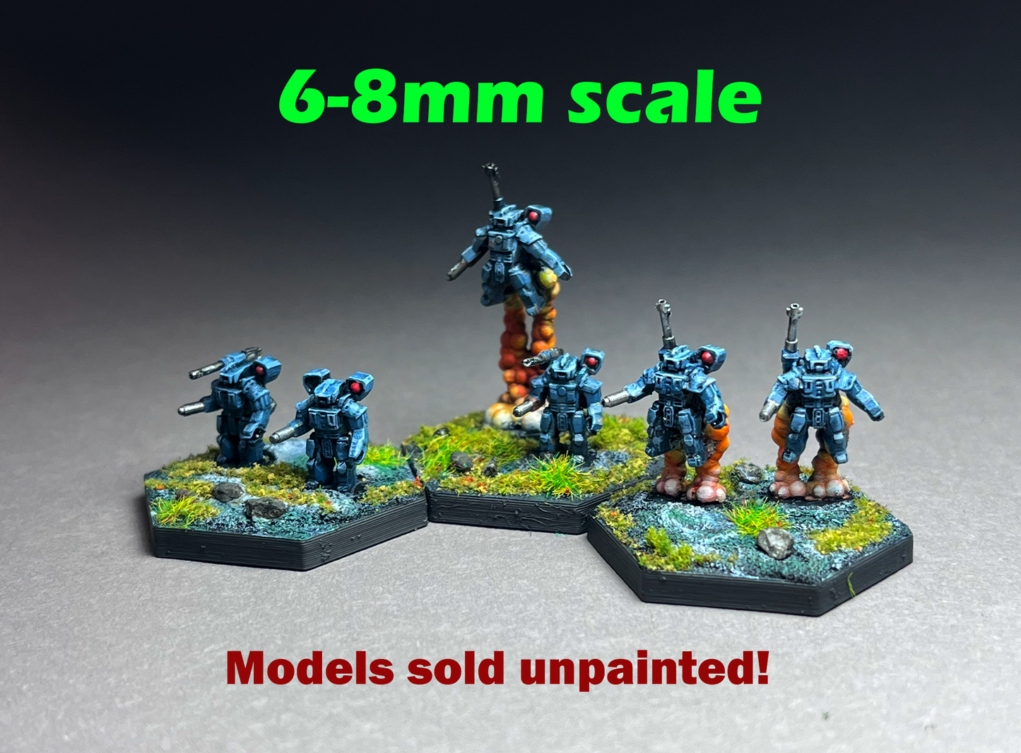 6-8mm scale - 8x Battle Armor + 4 hex bases- UNPAINTED, This is NOT a toy!