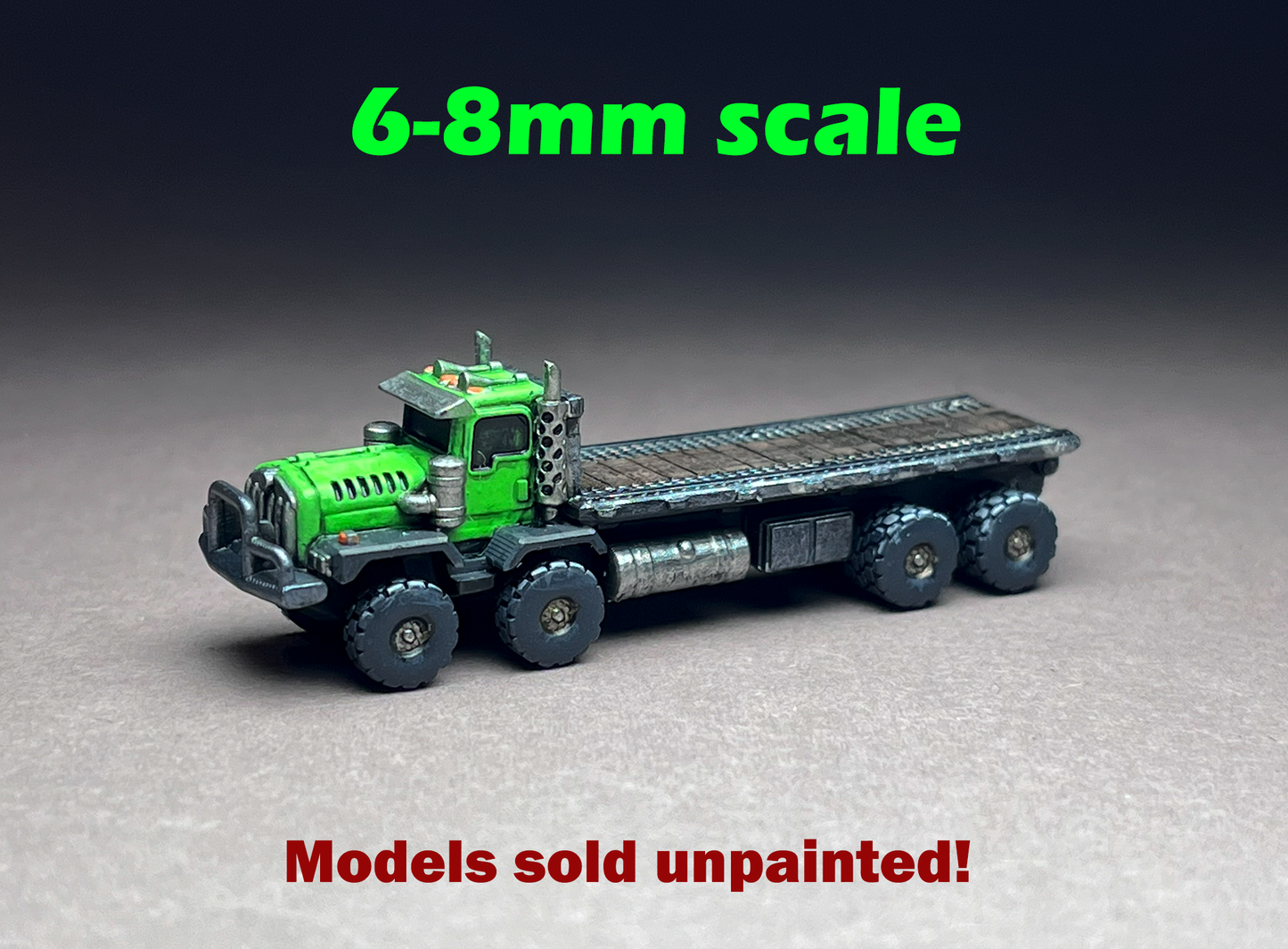 6-8mm scale - KENNY Long Flatbed (Long Frame) - Industrial heavy hauler utility truck. 2 x 1/2 inch, UNPAINTED, NOT toy!
