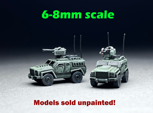 6-8mm scale - Two (2) LTV AC (autocanon), Fire support, Scout, (rubber no-break autocanon and antennas)- UNPAINTED, This is not a toy!