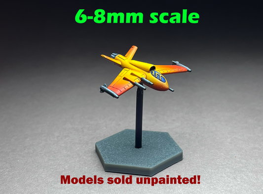 6-8mm scale - Two (2) WIGE (Wing In Ground Effect) Light Scout Fighter. Base and stand included! - UNPAINTED, This is NOT a toy!