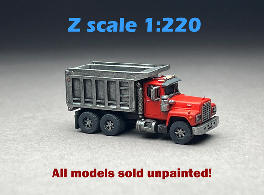 Z Scale (1:220) UNPAINTED One (1) American Bulldog Dump Truck TWIN axle - NOT a toy!