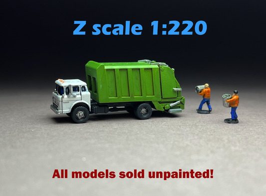 Z Scale (1:220) UNPAINTED One (1) C-series Garbage Truckl with Crew - NOT a toy!