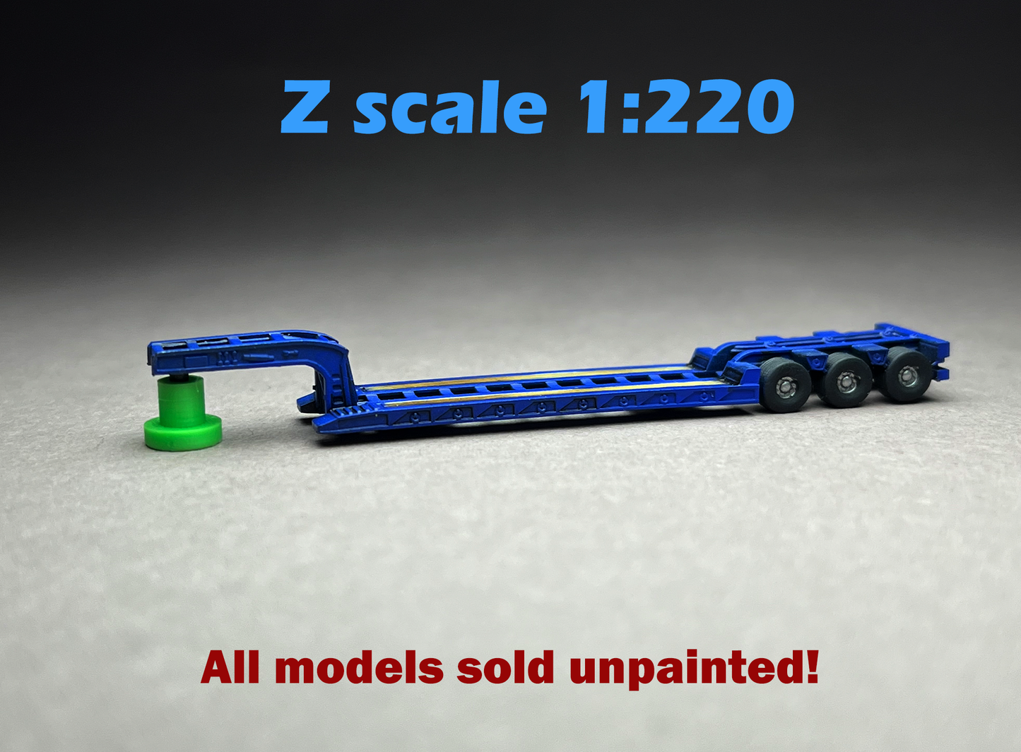 Z Scale (1:220) UNPAINTED One (1) RGN Lowboy with folded outrigs - NOT a toy!