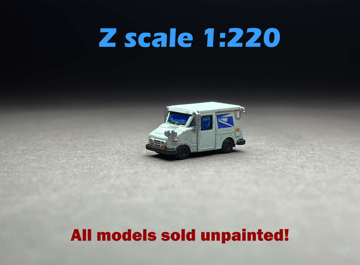 Z Scale (1:220) UNPAINTED Two (2) LLV Mail Truck (decals included) - NOT a toy!